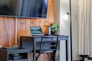 Remote work-friendly desk, workspace, high-speed internet