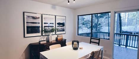 Dining room opens to deck. 