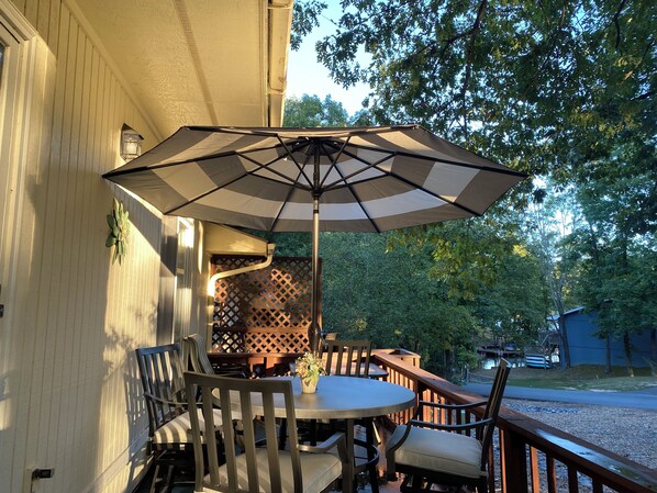 Patio with seasonal view of Lake DeSoto