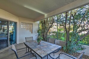 Private Patio | Outdoor Dining Area | Access via Living Room