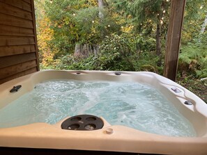 Covered hot tub on private deck!  Come relax!!