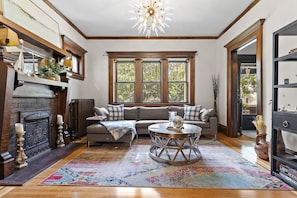 Imagine cozying up here...plus with a working wood-burning fireplace for your enjoyment.