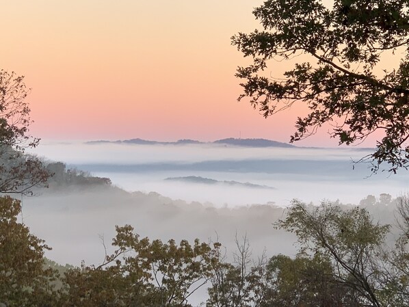 Morning view from the deck as the fog rolls in from the White river.
 









