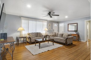 Living room designed for families and friends to be together.