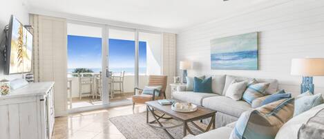 Living Room with beautiful view of the Beach!