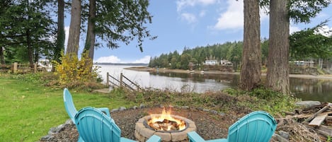 fire pit for smores looking out into Rocky Bay and Case Inlet