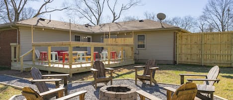 HUGE yard with deck and fire pit