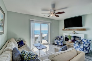 Family room with electric fireplace