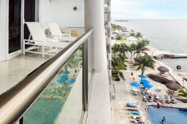 Terrace views overlooking the beach and pool area