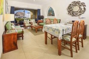 Open dining and living area
