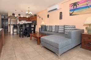 Open concept living room/dining room/kitchen