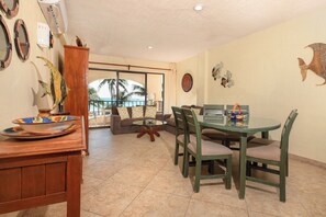 Open concept living and dining spaces