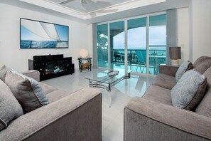 Unwind in our expansive living space and catch up on your favorite TV shows while admiring the view from beyond.