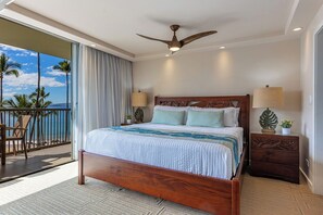 Primary bedroom features a comfortable Cal King bed