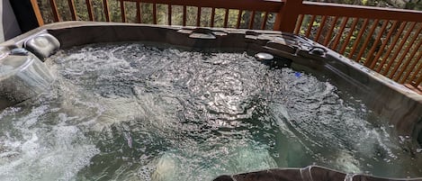 Enjoy the sunsets from the crystal clean hot tub