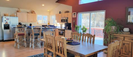 Large well lit dining area.