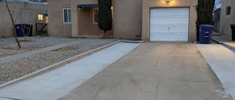 Front view of the house- entrance and driveway 