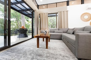 Living room with sliding door to outside area