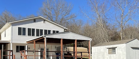 Backyard with large patio deck