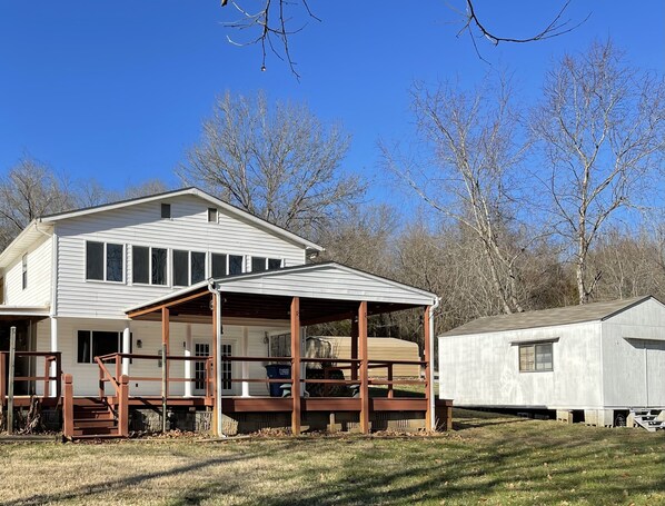 Backyard with large patio deck