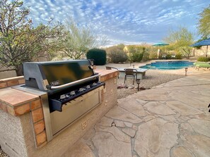 View from built in gas-plumbed Weber grill. 