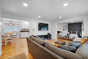 With the 70" tv fireplace the living space is perfect for groups.