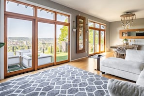 Living Room looks out to the city Skyline.