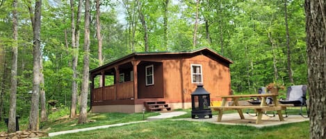"HONEYMOON CABIN" - Quite wooded setting with fire pit, patio, and picnic table.