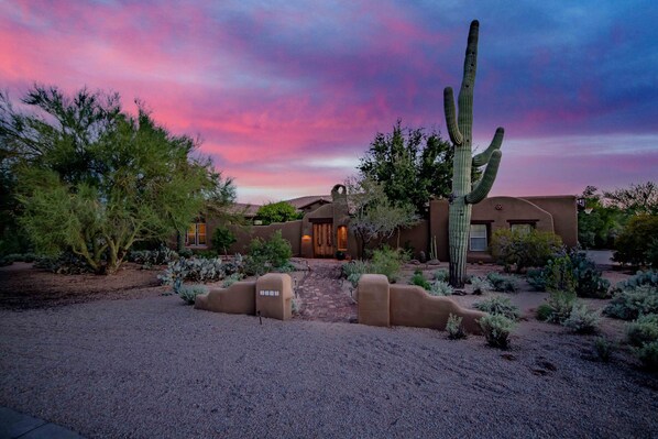 Sunset view of the home front yard