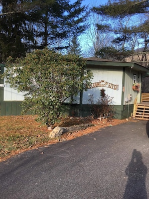 Front of house and private driveway