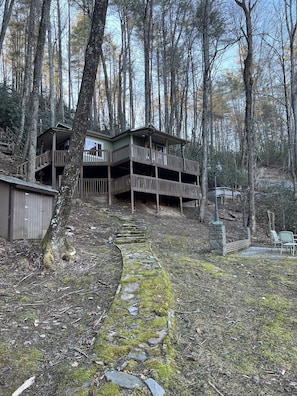 Front (creekside) view of cabin. 