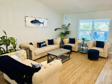 One of the seating areas in the great room. Gather together & watch a movie