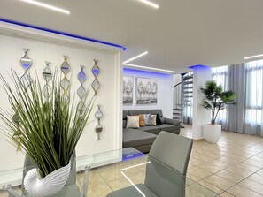 Living room and dining room open area with perfect illumination