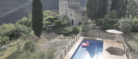 the private swimming pool and the castle