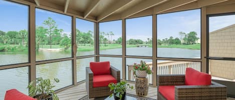 Porch view over lake and towards golf course