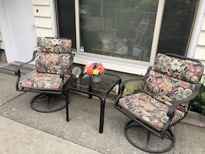 Outdoor seating area in summer