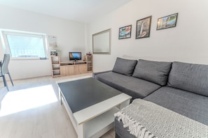 Living room - sofa turns into a full size 2 person bed.