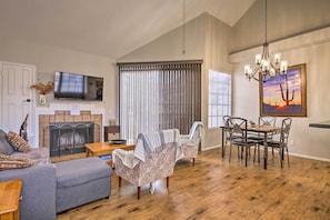 Living Room | 2nd-Floor Condo | Decorative Fireplace