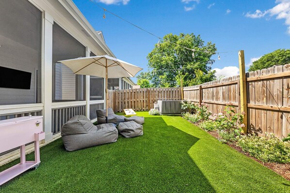 Fully fenced in backyard, perfect for the family, even furry family members
