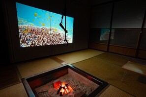Watch a movie in the hearth and projector