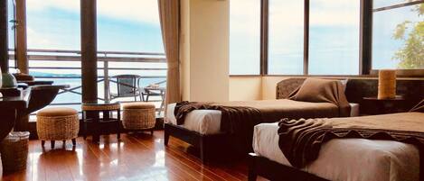 ・ [Western style twin] 1 extra bed. The sea that spreads all over the window