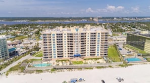 Back of building is oceanfront and the front faces the river