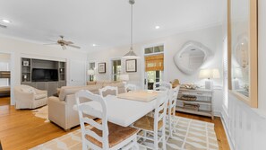 Dining area with view of living area