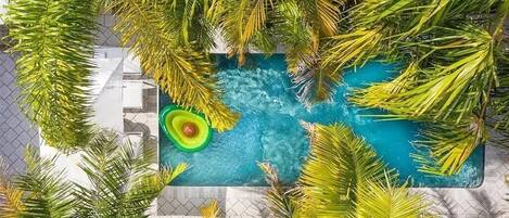 Arial view of private pool (with heater) for your use.