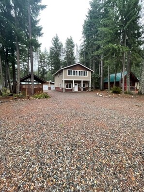 Cabin is set back from the road. Lots of room to park and ride bikes.