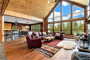 Gorgeous view with open concept living room, dining room, & kitchen