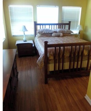 queen bedroom  we added drapes. have to update.