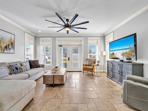 Modern Elegance Meets Coastal Charm in This Spacious Living Room