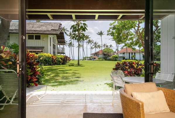 Looking out from the living room towards the beach