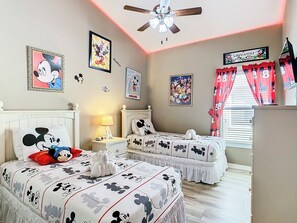 - Bring the magic to bedtime with this cheerful Mickey themed twin room kids will love
- Bright artwork, themed curtains, and LED lighting make it a fun, immersive retreat
- Cozy beds, character decor, and a playful vibe perfect for little dreamers

